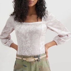 NWT Anthropologie Neutral Velvet Texture Top-Sm